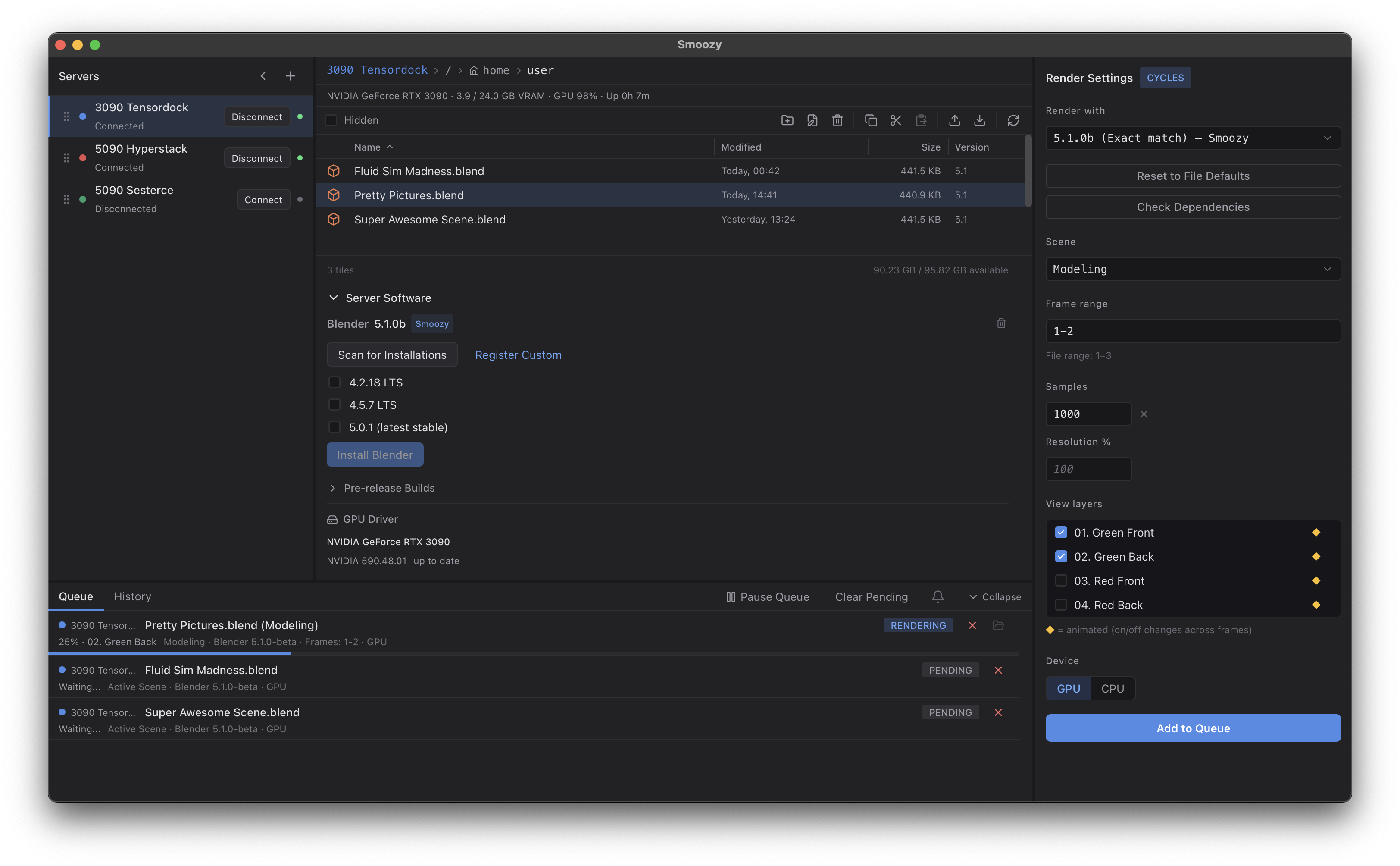 Smoozy app screenshot - dark mode